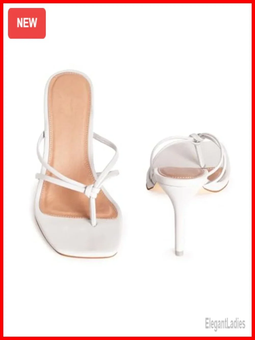 Strappy Square Toe Heeled Thong Sandals